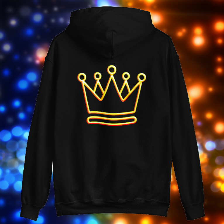 Golden Glow Hoodie - Black | Premium fleece hoodie with a neon gold crown design on the back. Bold, stylish, and perfect for streetwear and casual fashion.
