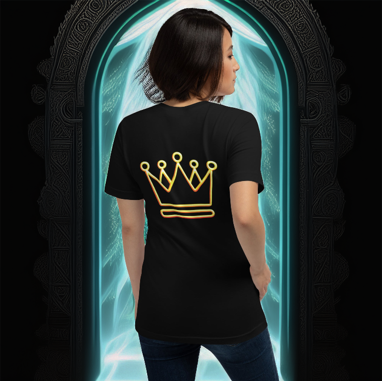 Golden Glow Tee – Women's Black T-Shirt with Neon Gold Crown | Premium streetwear with a luminous royal design for bold fashion expression.