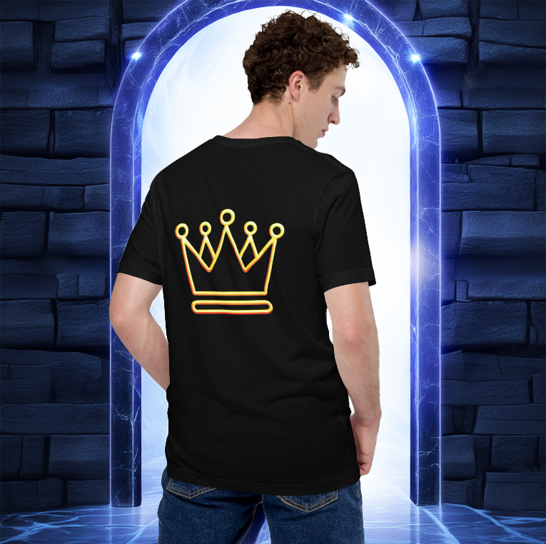 Golden Glow Tee – Men's Black T-Shirt with Neon Gold Crown | Bold streetwear fashion, premium comfort, and standout statement design.