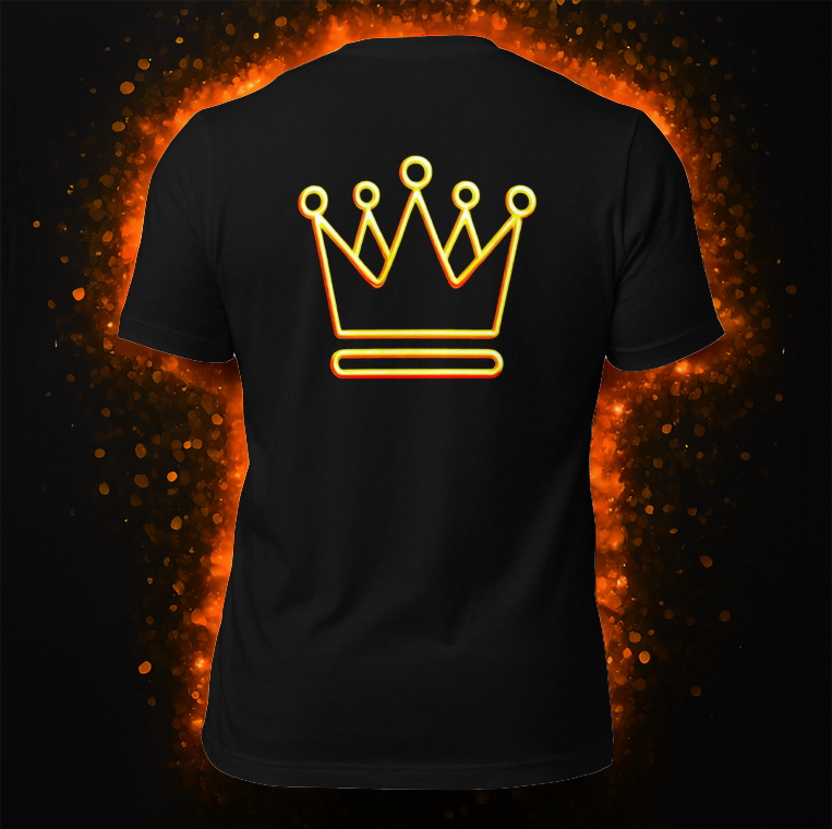 Golden Glow Tee – Men's Black T-Shirt with Neon Gold Crown | Bold, premium streetwear featuring a luminous royal design for standout style.