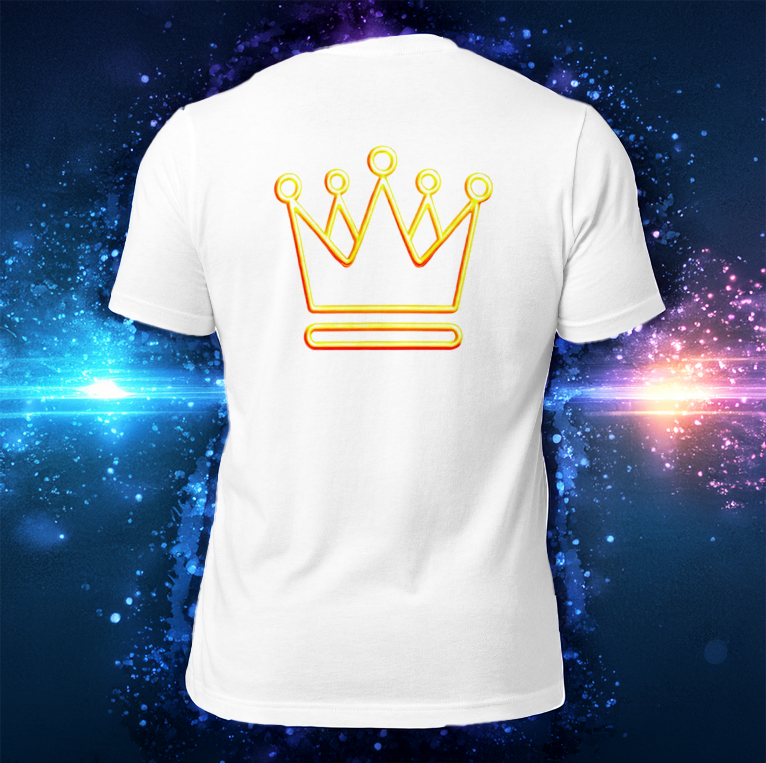 Golden Glow Tee – Men's White T-Shirt with Neon Gold Crown | Premium streetwear with a regal, luminous design for bold fashion enthusiasts.